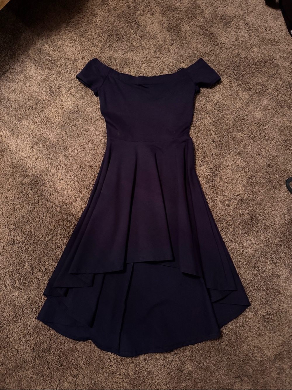 Macy's Women’s Navy Off-Shoulder Layered High-Low Dress